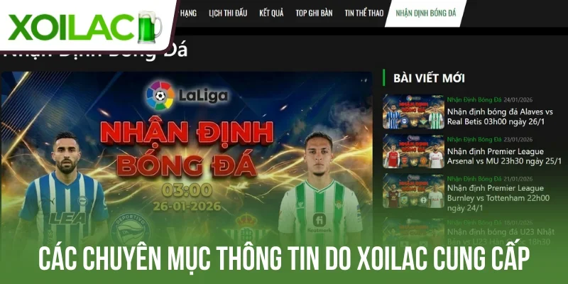 Các chuyên mục thông tin do Xoilac cung cấp