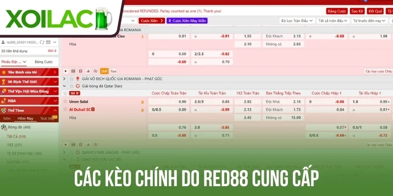 Các kèo chính do Red88 cung cấp