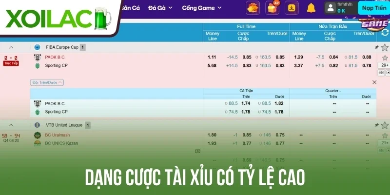 Dạng cược tài xỉu có tỷ lệ cao