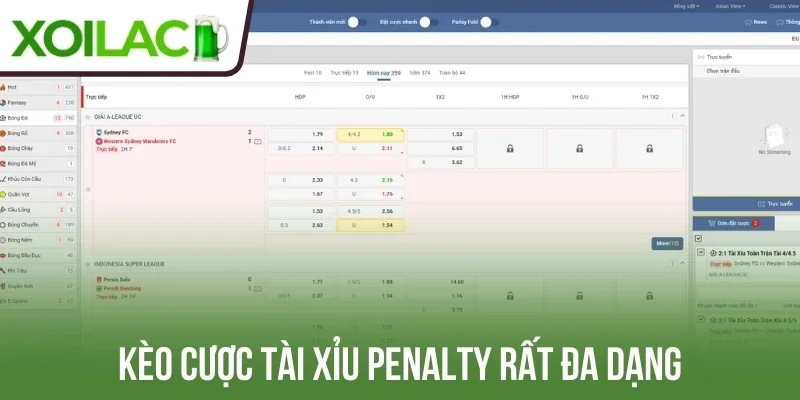 Kèo cược tài xỉu penalty rất đa dạng