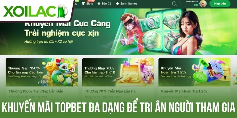 Khuyến mãi Topbet đa dạng để tri ân người tham gia