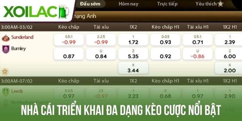 Nhà cái triển khai đa dạng kèo cược nổi bật
