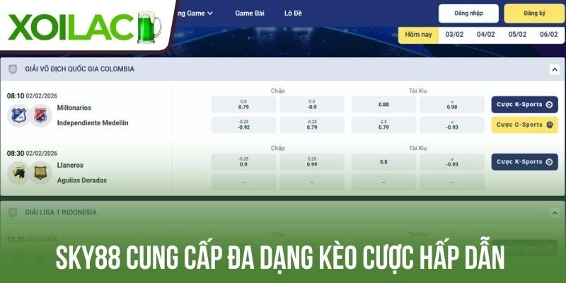 Sky88 cung cấp đa dạng kèo cược hấp dẫn 