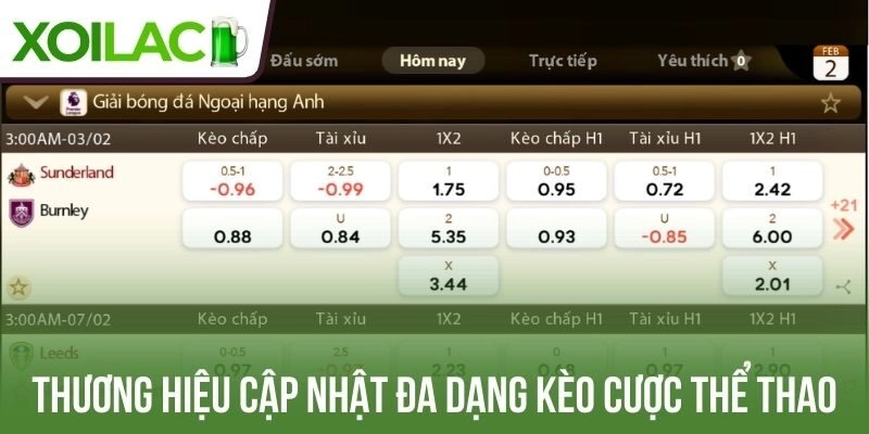 Thương hiệu cập nhật đa dạng kèo cược thể thao